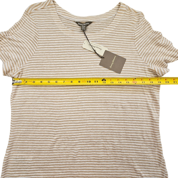 NEW Tommy Bahama Belo Stripe Linen Tan & White Short Sleeve Tee Shirt Size M - Picture 5 of 9